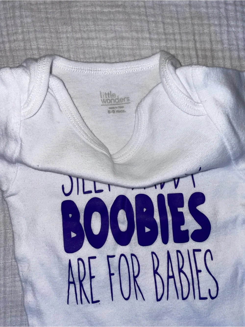Little Wonders White One-Piece Bodysuit with Purple Lettering